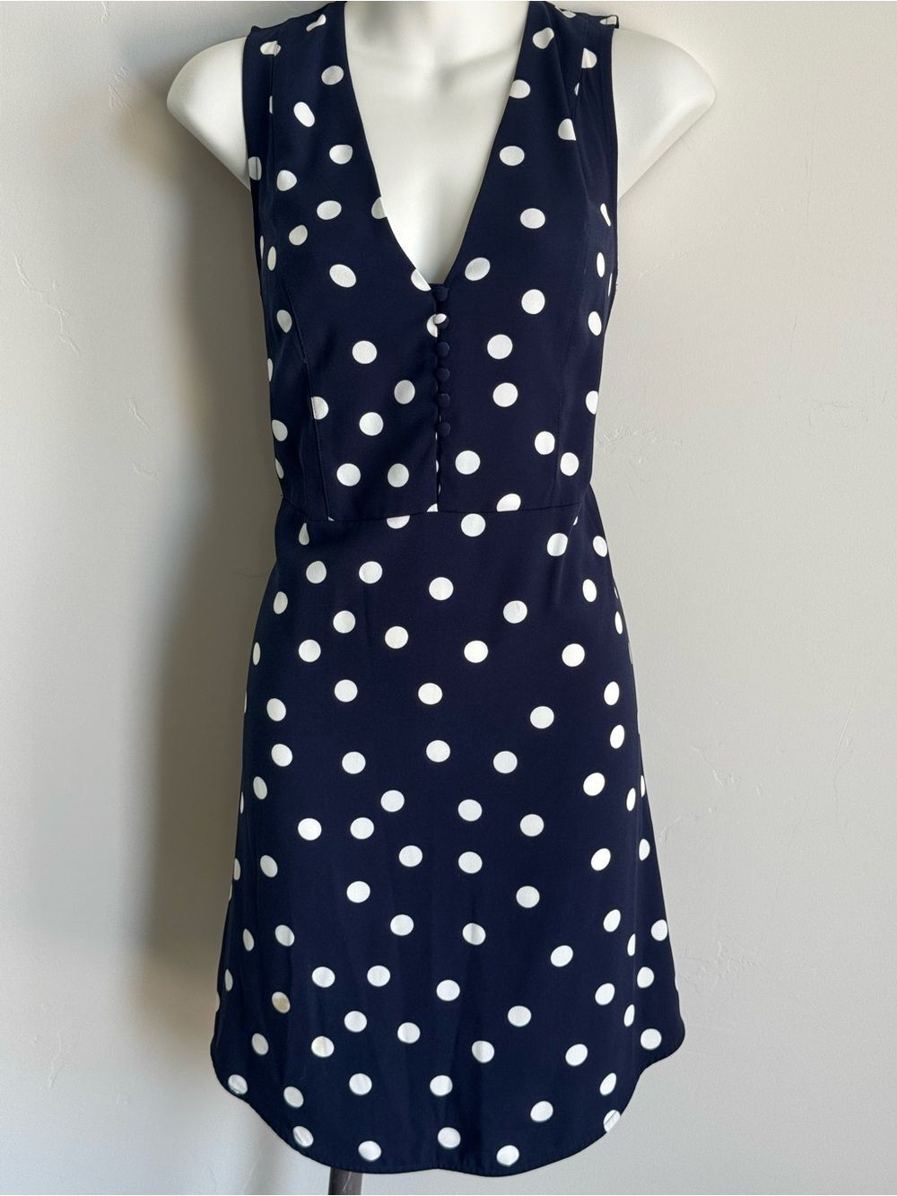 a new day Navy & White Polka Dot V-Neck Mini Dress Size Xs